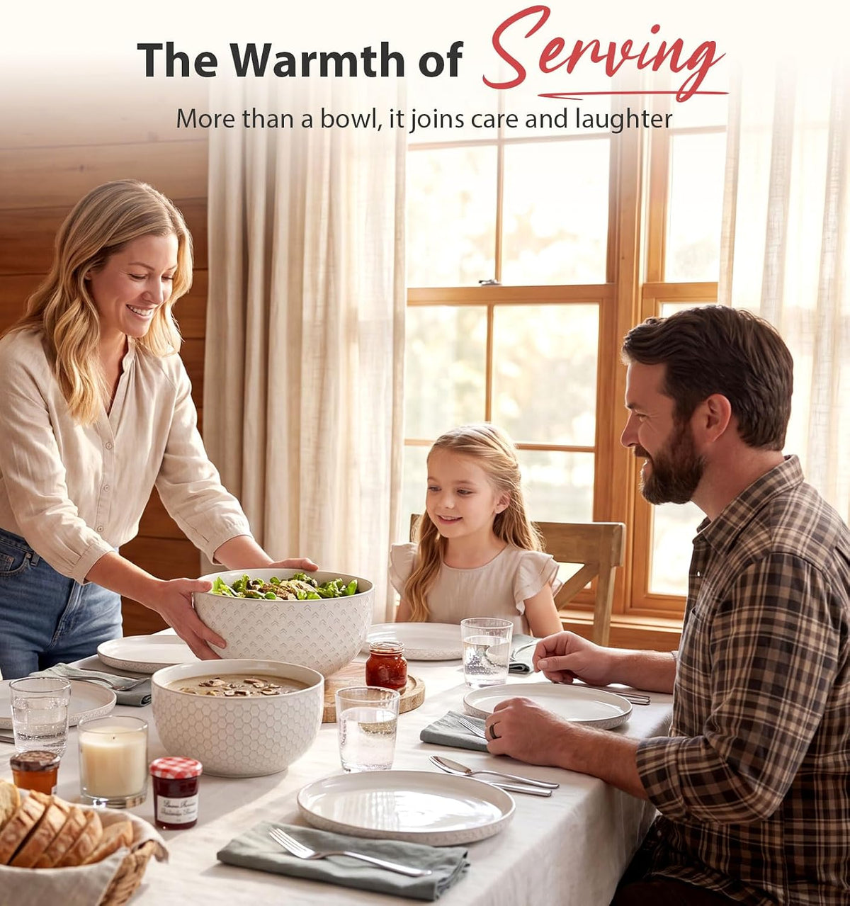 Lareina Ceramic Large Mixing Bowls Set of 4, 20/44/98/145 OZ, Ivory White | Nesting Bowls for Cooking, Baking, Salad Etc, Serving Bowls Gift, Kitchen Stoneware, Oven, Microwave and Dishwasher Safe