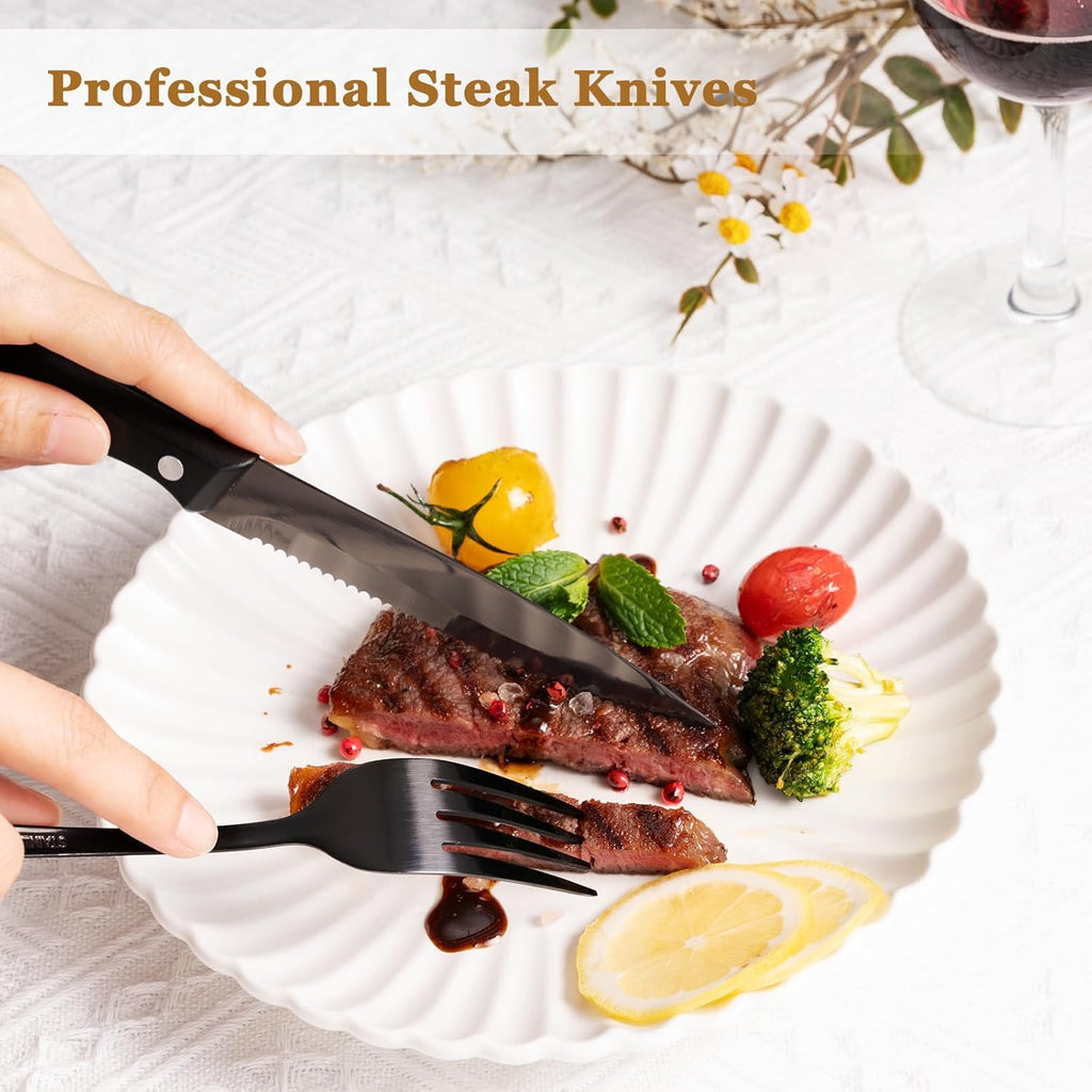 Astercook 24-Piece Black Silverware Set and 13-Piece Kitchen Knives Set