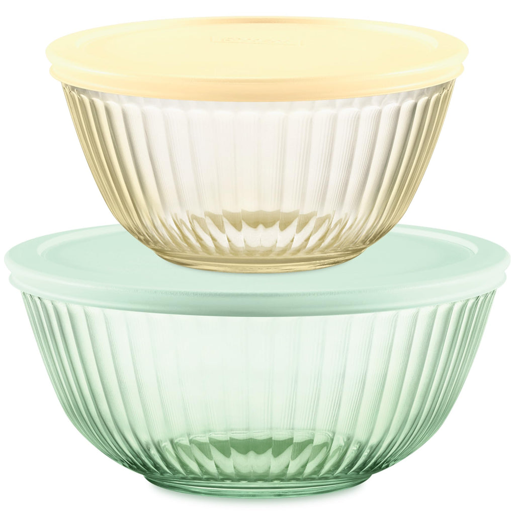 Pyrex Colors (3-Pack) Sculpted Tinted Glass Mixing Bowls with Plastic Lids