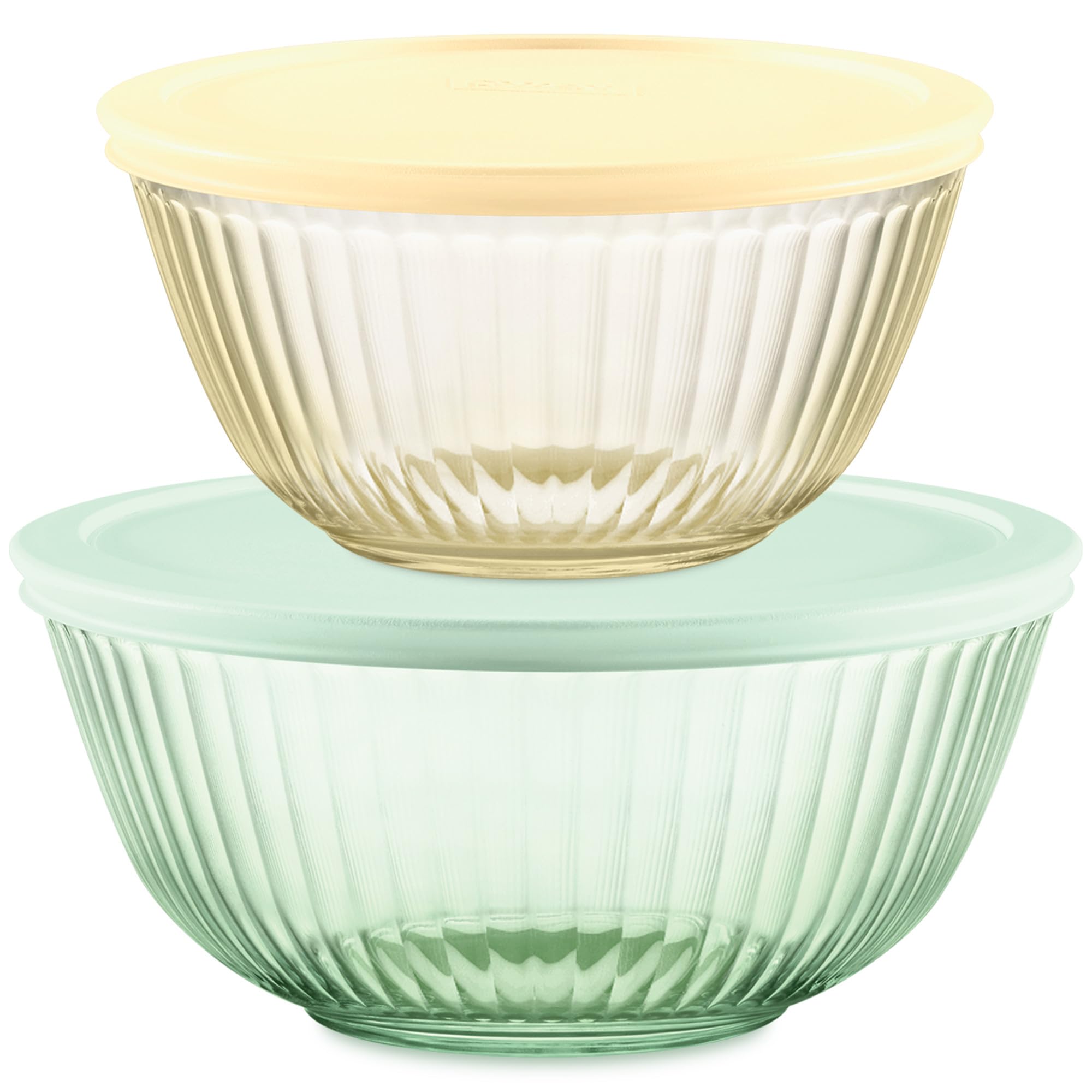Pyrex Colors (3-Pack) Sculpted Tinted Glass Mixing Bowls with Plastic Lids