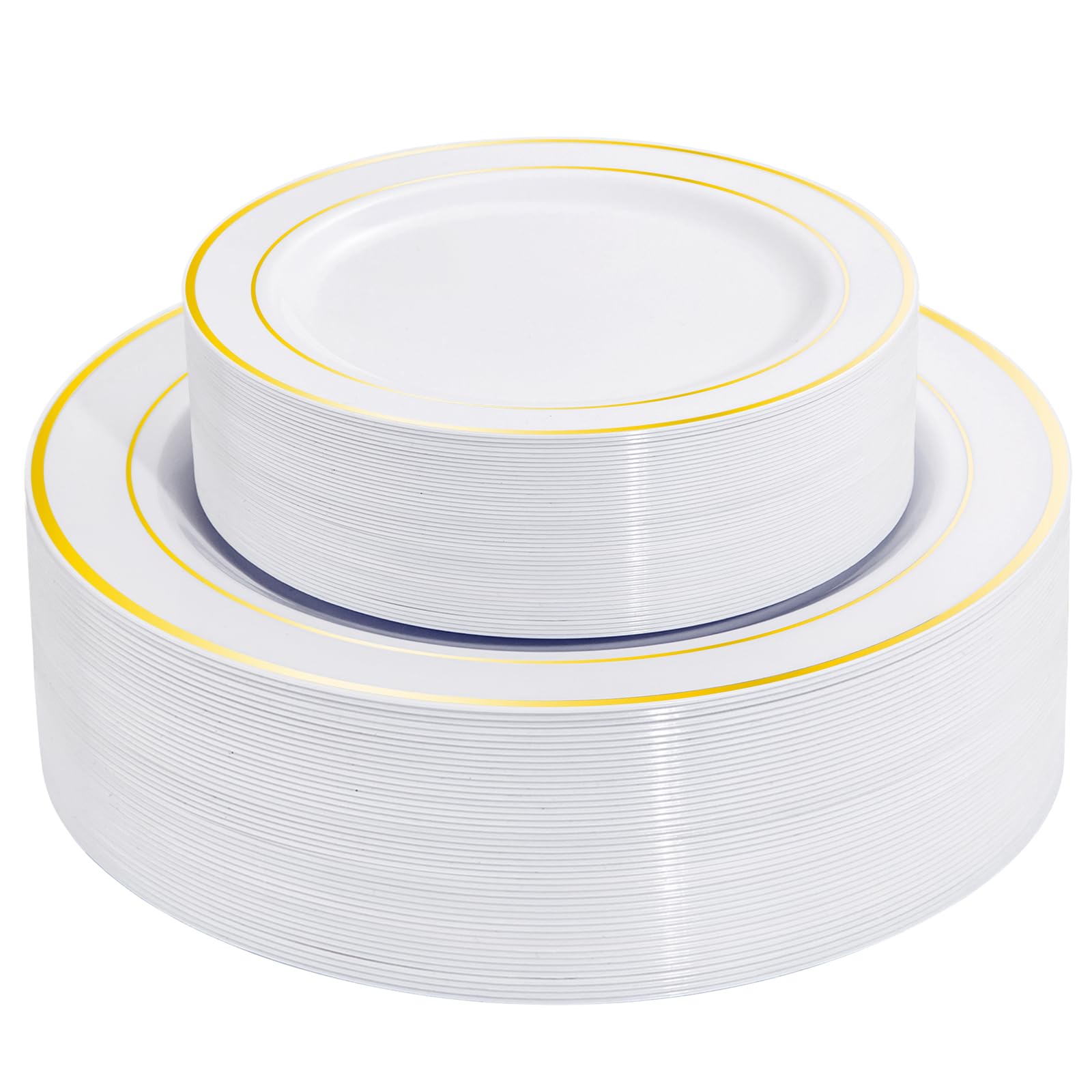 102 Pcs Gold Plastic Plates, Premium Disposable Gold Plates | Gold Rimmed Plastic Plates, BPA Free, Perfect for Wedding, Holidays, Party, 51 Dinner(10.25’’) & 51 Dessert(7.5’’) Plates