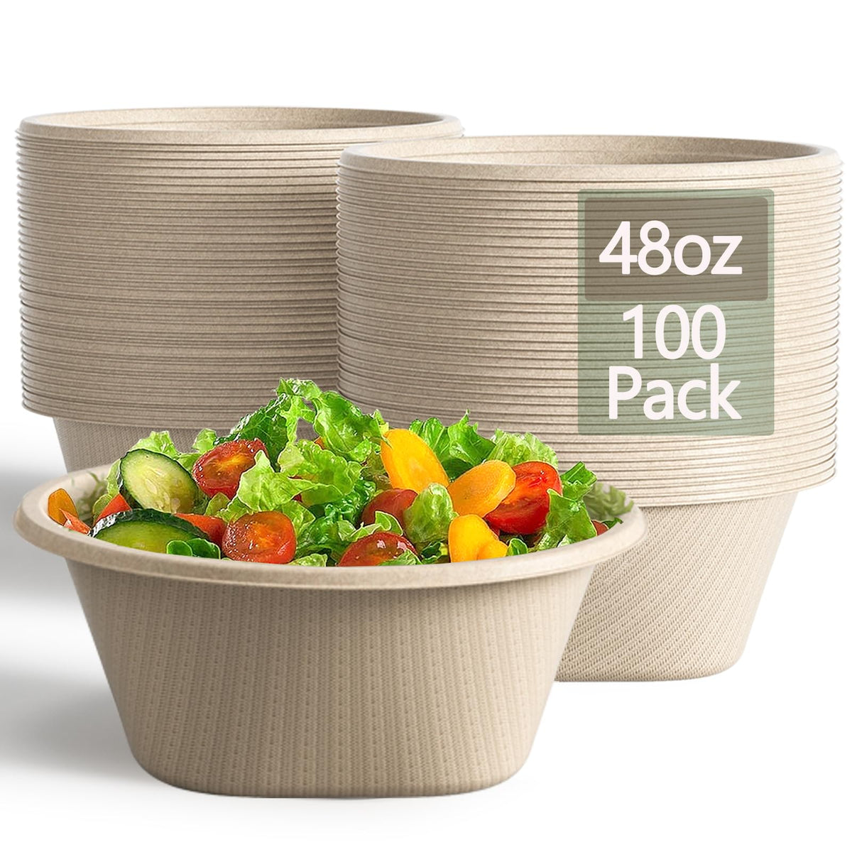 24 Oz Disposable Bowls, [100 Pack] Paper Bowls Disposable - Heavy Duty and Eco-friendly Sugarcane and Bamboo Bagasse Biodegradable Bowls for Cereal, Rice, French Fries - Convenient and Compostable