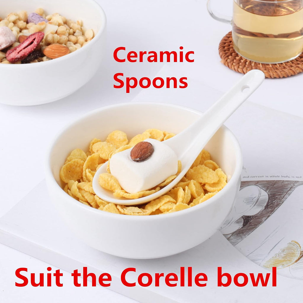 Soup Spoons, 6pcs Sturdy Asian Ceramic Spoons | Ceramic Soup Spoons, Proper for Pho Miso Wonton Ramen Dumpling Macaron, Dishwasher Safe, Oven Safe