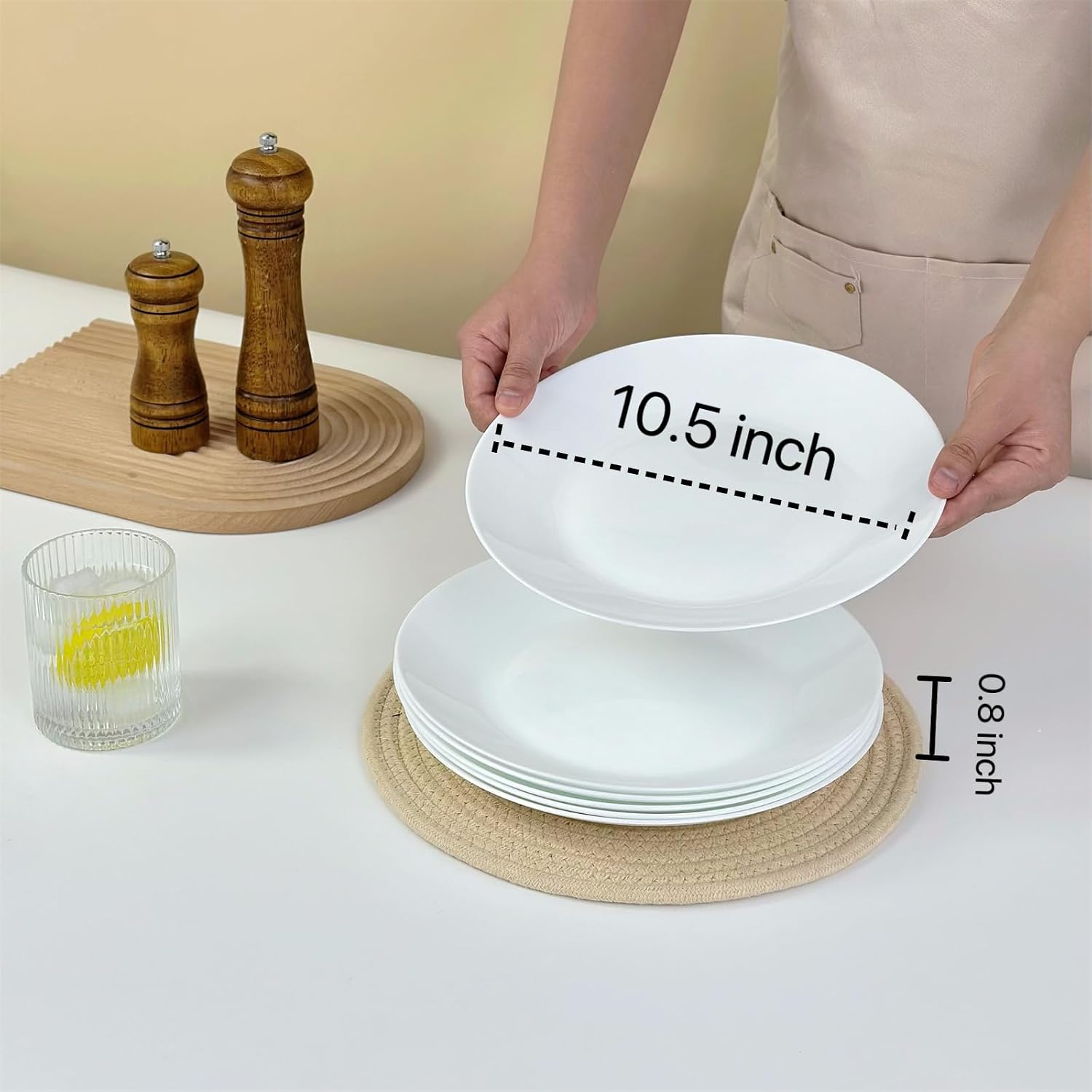 White Bone China Dinner Plates 10.5 Inch Set of 6 Microwave Dishwasher Safe | Great for daily dining, holiday gatherings & restaurants. lightweight bone china. Not for oven or steamer