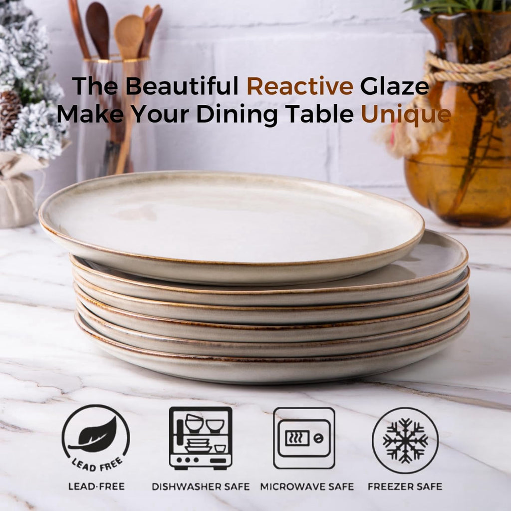 AmorArc Ceramic Dinner Plates Set of 6, 10.5 Inch Stoneware Plates Set | Handmade Reactive Glaze Plates, Rustic Shape Dinnerware Dish Set for Kitchen, Microwave & Dishwasher Safe, Scratch Resistant