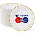 100 Pieces Gold Plastic Plates, 10 Inch Elegant Disposable Dinner White with Gold Rim, Disposable Plastic Plates for Christmas, Birthdays and Weddings