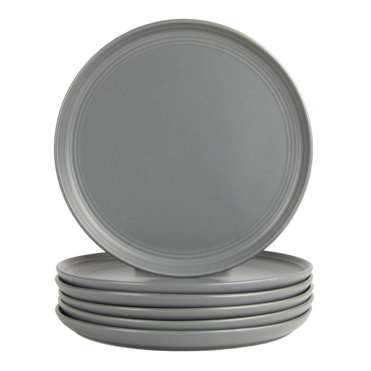 Double Line 10.5" Dinner Plate, Set of 6, Matte Black
