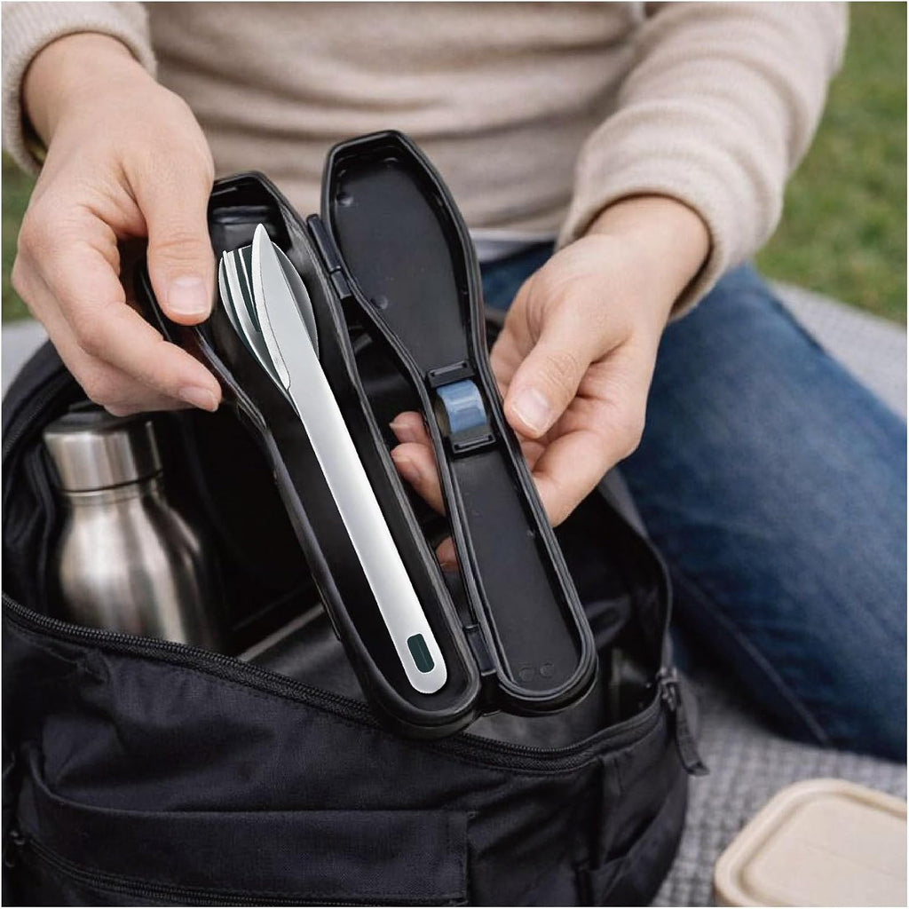 Travel Utensils Set with Case [Made in Japan] Matte Finish Knife Fork Spoon Noise Free Portable Case Lunch Box Cutlery Set for Work Reusable Stainless Steel