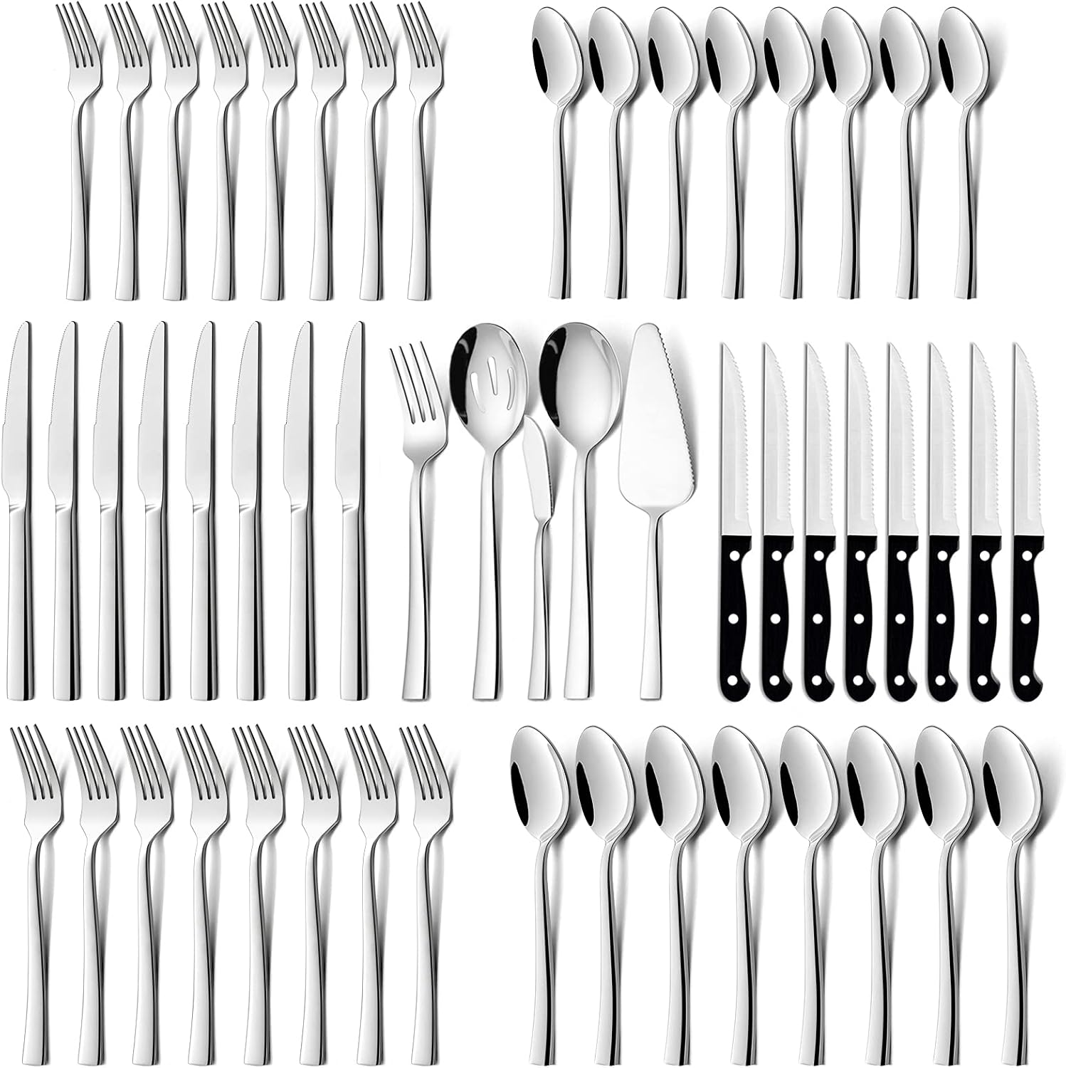 HaWare 53-Piece Silverware Set with Steak Knives and Serving Utensils | Stainless Steel Flatware, Food Grade Cutlery Set, For Home Kitchen, Dishwasher Safe