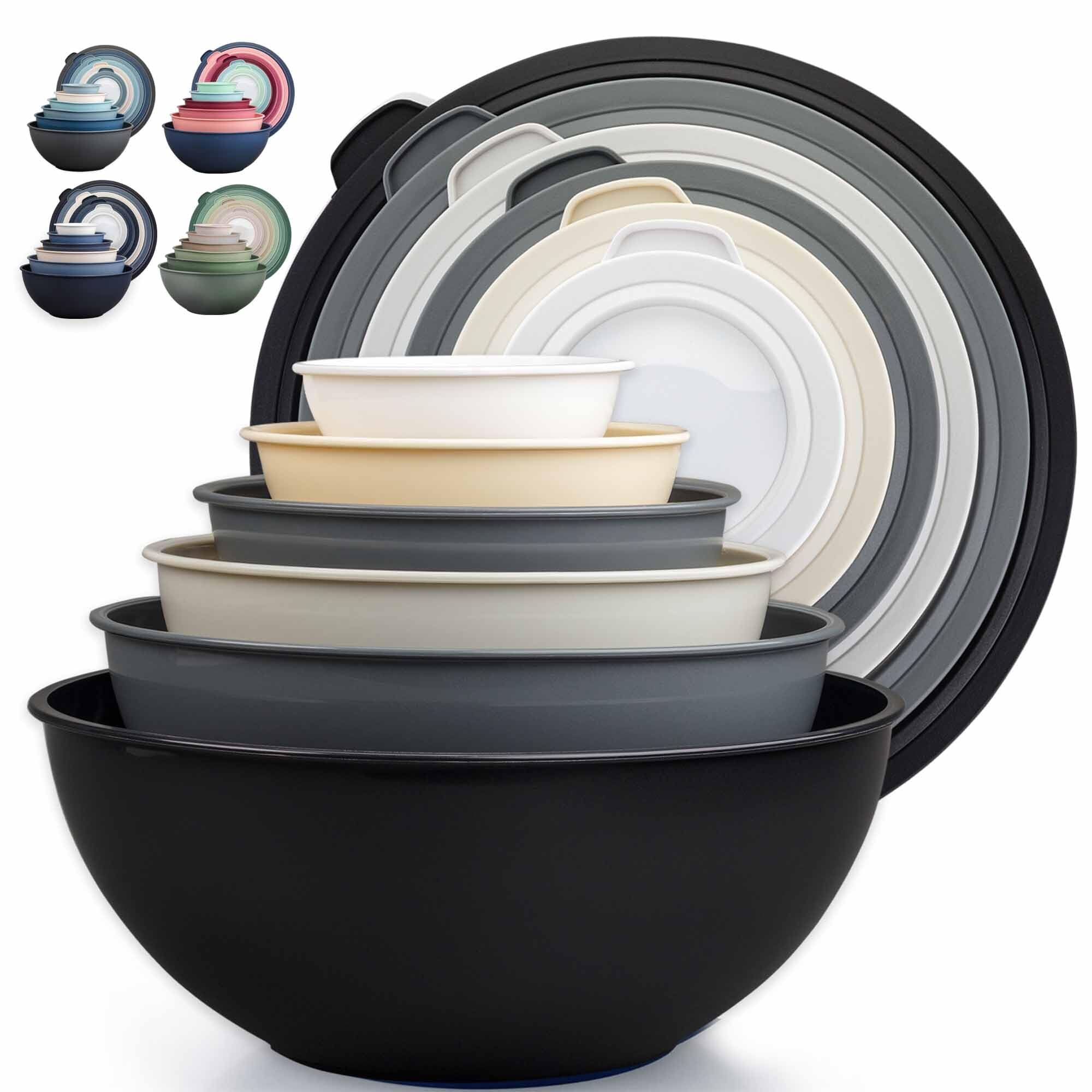 Zulay Kitchen 12 Piece Plastic Mixing Bowls with Lids Set - Leak-Proof Microwave & Freezer Safe Stackable Mixing Bowl Set for Preparing, Serving and Storing - Non-Slip Large Nesting Bowls (Blue Ombre)