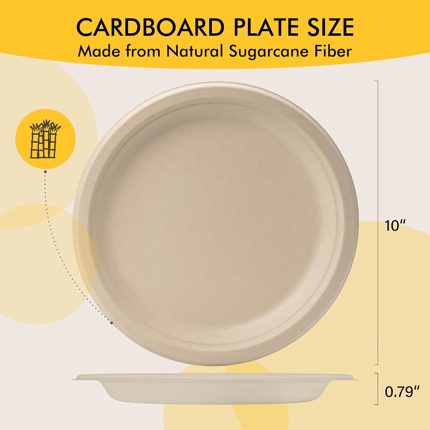 Compostable Paper Plates 10 Inch [150 Pack] | Unbleached Brown, Disposable Biodegradable Heavy Duty Paper Plates, Made of Natural Sugarcane Fibers, Round