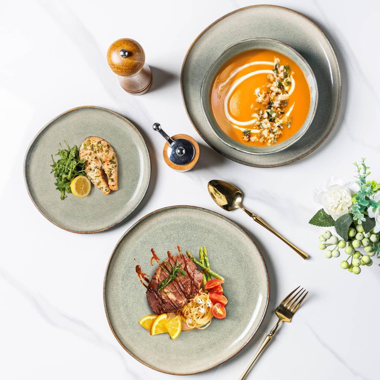 AmorArc Ceramic Dinner Plates Set of 6, 10.5 Inch Stoneware Plates Set | Handmade Reactive Glaze Plates, Rustic Shape Dinnerware Dish Set for Kitchen, Microwave & Dishwasher Safe, Scratch Resistant
