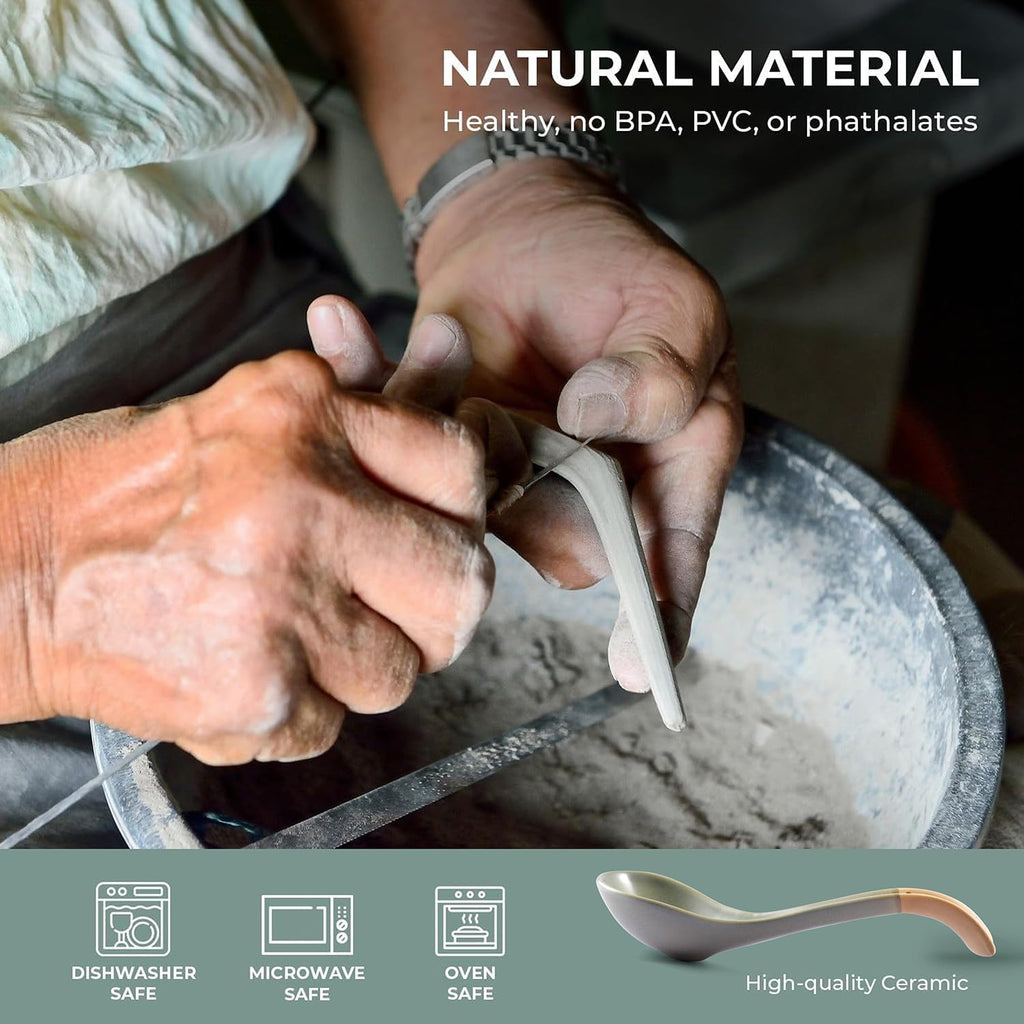 Asian Ceramic Soup Spoon, with Long Handle Easy to Hold, Non-slip Bottom, for Japanese Ramen, Chinese and Vietnamese Wonton, Noodle Soup Spoons (V38)
