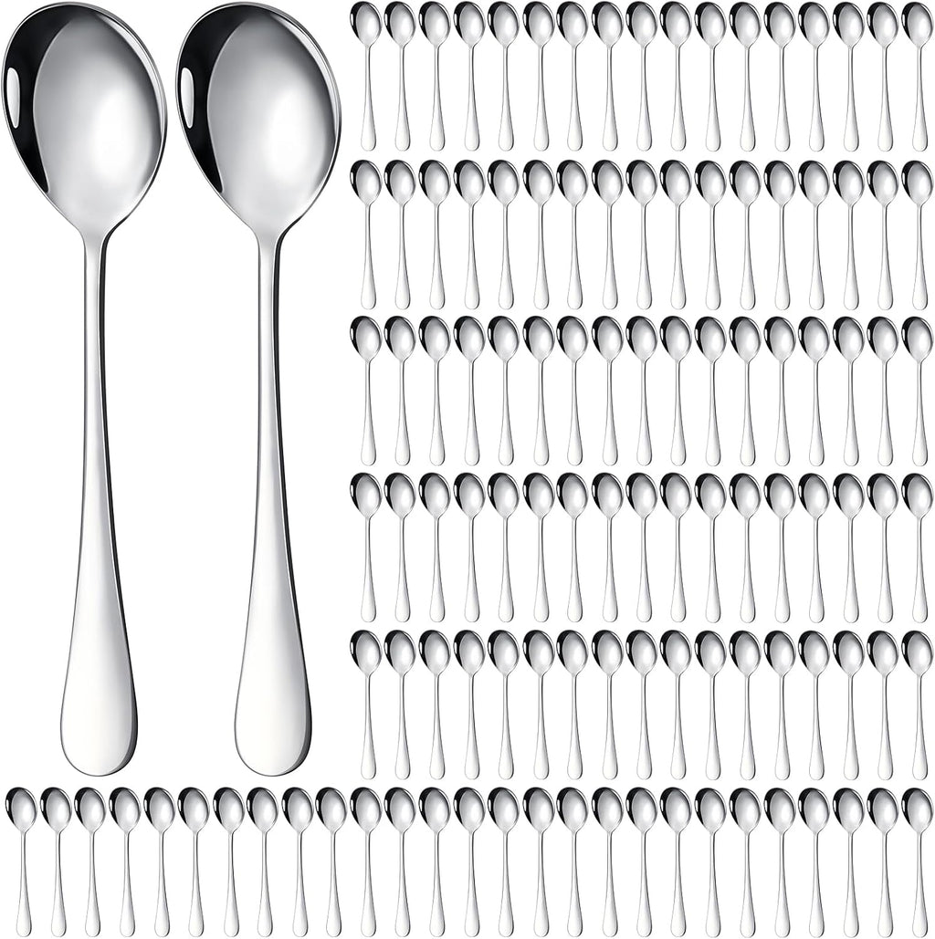 Nuogo 200 Pieces Soup Spoons Stainless Steel Round Soup Spoons Bulk Mirror Polished Silverware for Bouillon Dessert Cereal Ramen Pho Wonton Dumpling Noodles Home Restaurant Kitchen, Dishwasher Safe