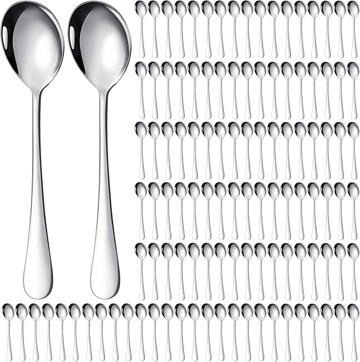 Nuogo 200 Pieces Soup Spoons Stainless Steel Round Soup Spoons Bulk Mirror Polished Silverware for Bouillon Dessert Cereal Ramen Pho Wonton Dumpling Noodles Home Restaurant Kitchen, Dishwasher Safe