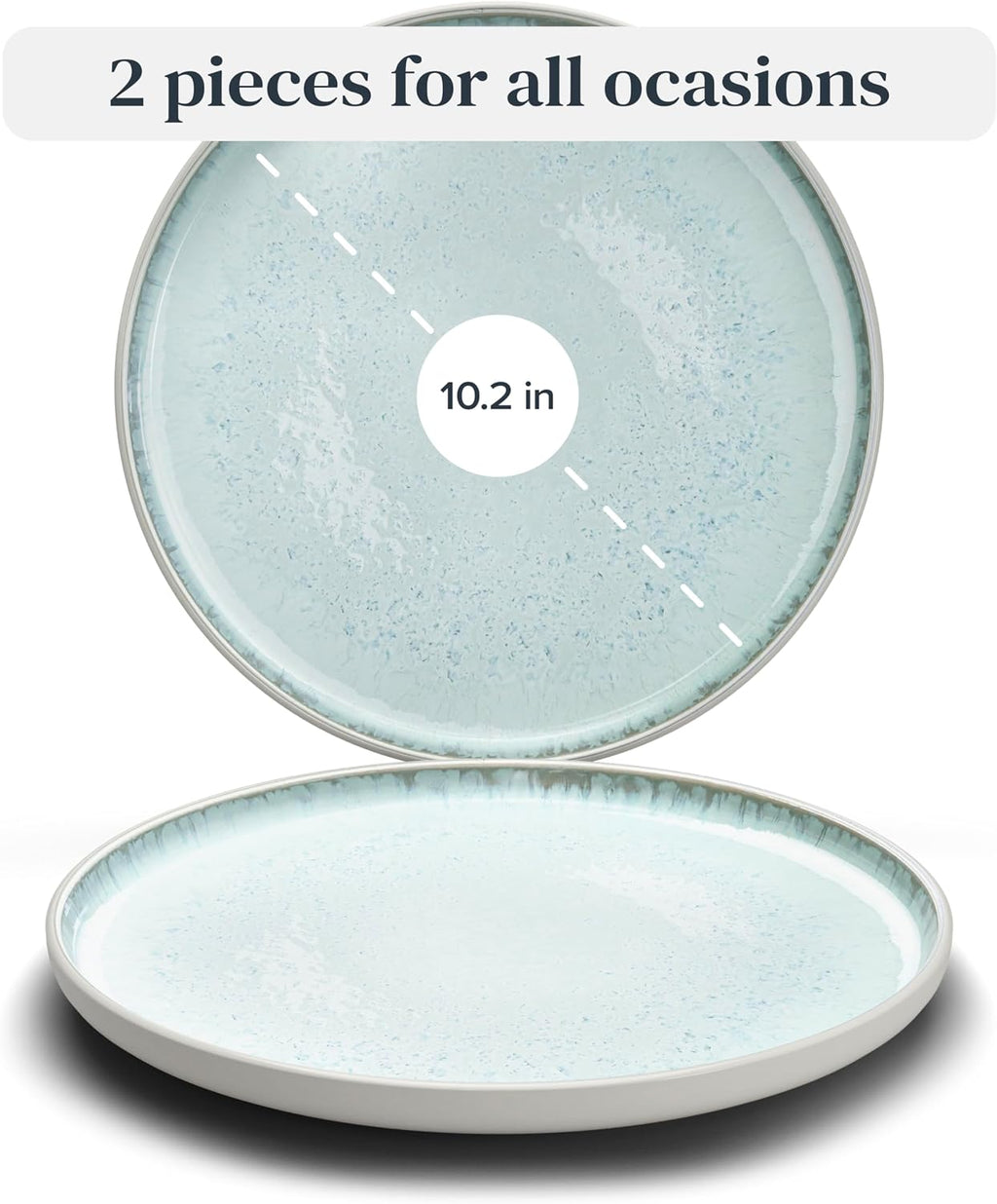Stoneware dinner plates set 2 pcs – Light beige & blue stylish plates – Dishwasher, microwave and scratch resistant – Small salad & cake plates – Dinner service Pure Living