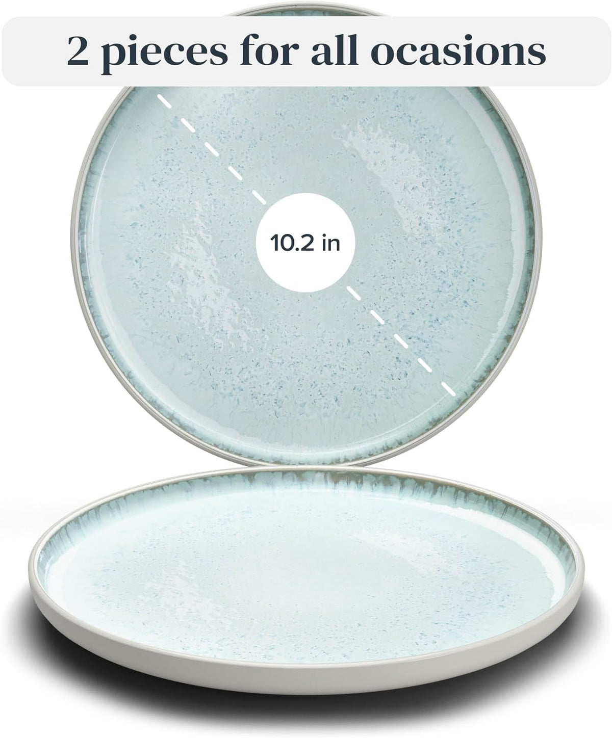 Stoneware dinner plates set 2 pcs – Light beige & blue stylish plates – Dishwasher, microwave and scratch resistant – Small salad & cake plates – Dinner service Pure Living