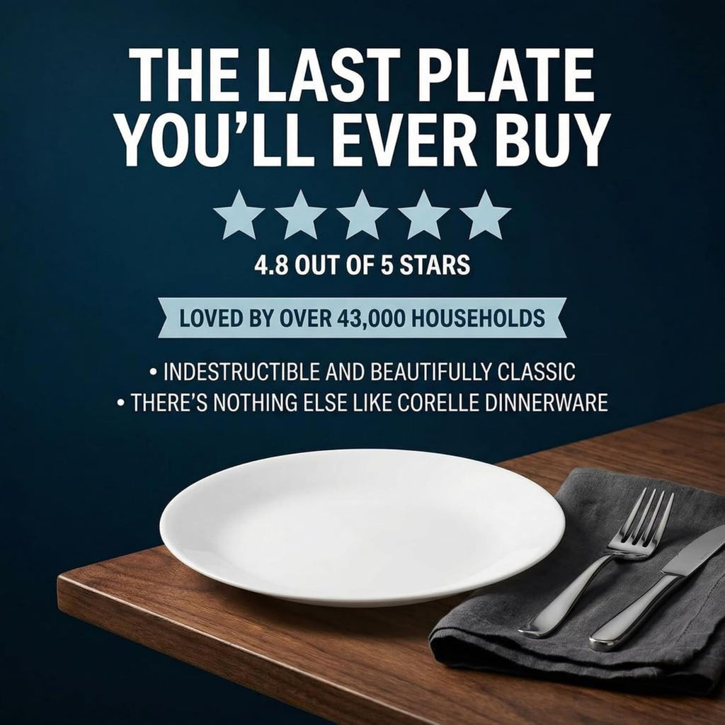 Corelle Vitrelle 6-Piece Salad Plates Set Triple Layer Glass and Chip Resistant, 8-1/2-Inch Lightweight Round Plates, Winter Frost White