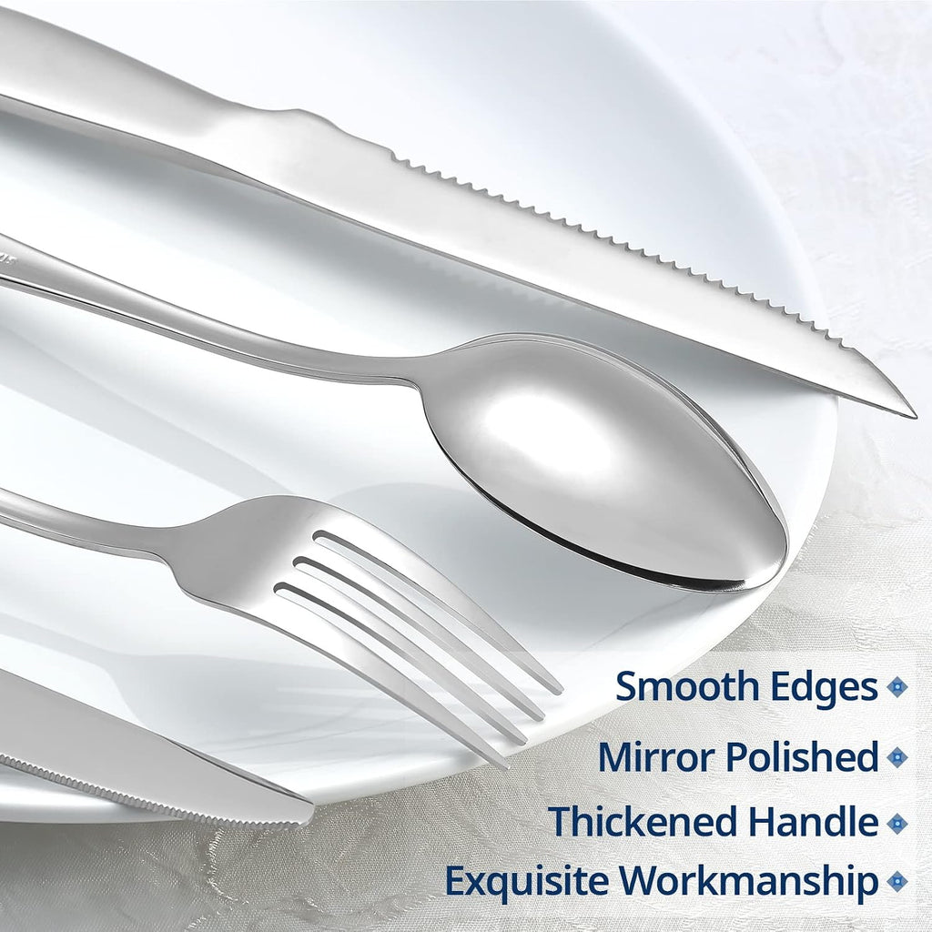 Eisinly 20-Piece Silverware Set with Steak Knives, Mirror Polished | Service for 4, Food Grade Stainless Steel, Ergonomic Design, Dishwasher Safe, Ideal for Home Restaurant Hotel