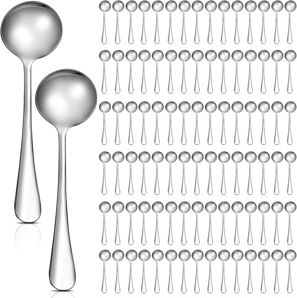 100 Pcs Soup Spoons Set (6.3 Inch) Stainless Steel Round Metal Dinner Spoons Bulk Mirror Polished Tablespoon for Home Kitchen Restaurant School Dishwasher Safe
