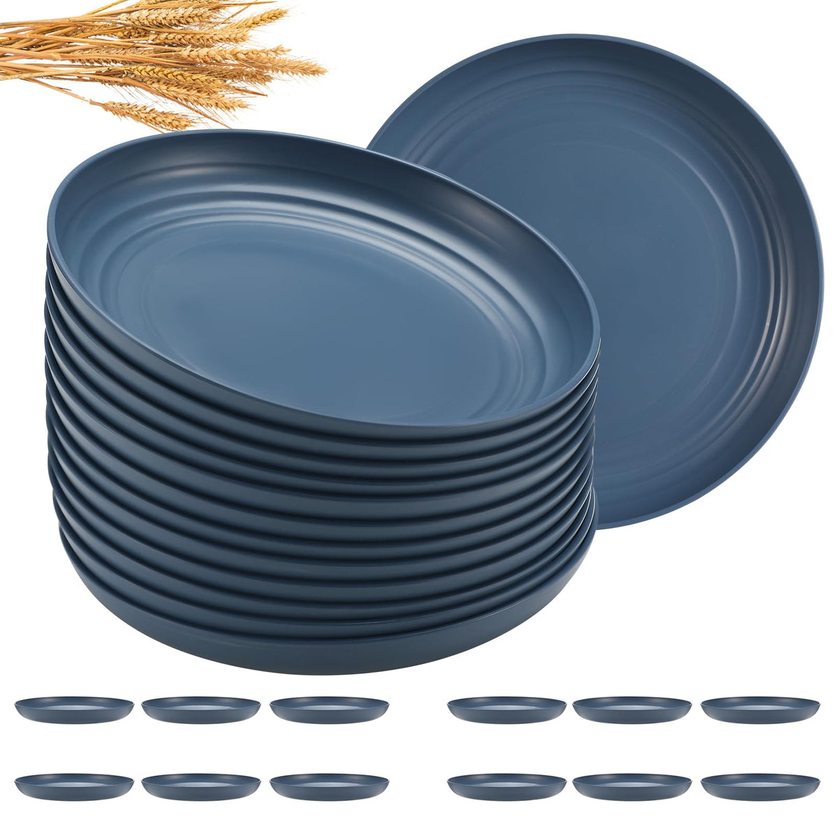 HEYCOME 12 Pcs Unbreakable Deep Dinner Plates Set, 10 inch Reusable Plastic Wheat Straw Plates, Microwave and Dishwasher Safe Plate for Kitchen, Lightweight Plate for Dessert, BPA Free, 6 Colors