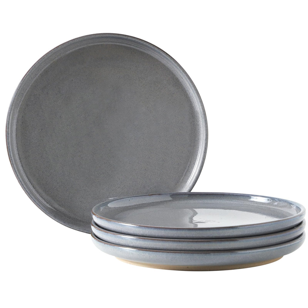 Ceramic Dinner Plates Set of 4 with High Edges, 10 Inch Glacier White Plates for Salad, Pasta and Steak, Oven＆Dishwasher Safe, Stoneware Plates with Matte Terracotta Base, Porcelain,Scratch Resistant