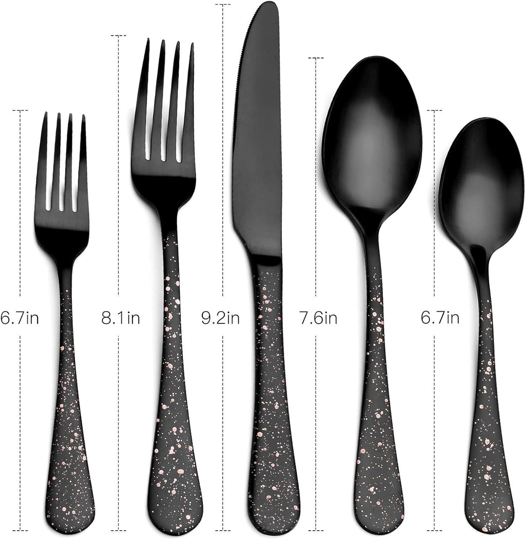 O.C.E. Matte Black Silverware Set, Stainless Steel Flatware Set, 20-Piece Tableware Cutlery Set Service for 4, Satin Finish Tableware Utensils Set, Dishwasher Safe (Starry Pink)
