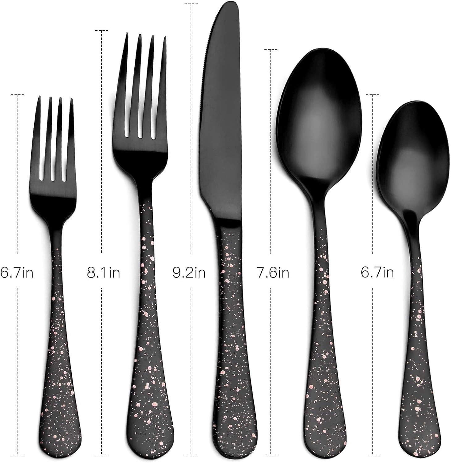O.C.E. Matte Black Silverware Set, Stainless Steel Flatware Set, 20-Piece Tableware Cutlery Set Service for 4, Satin Finish Tableware Utensils Set, Dishwasher Safe (Starry Pink)