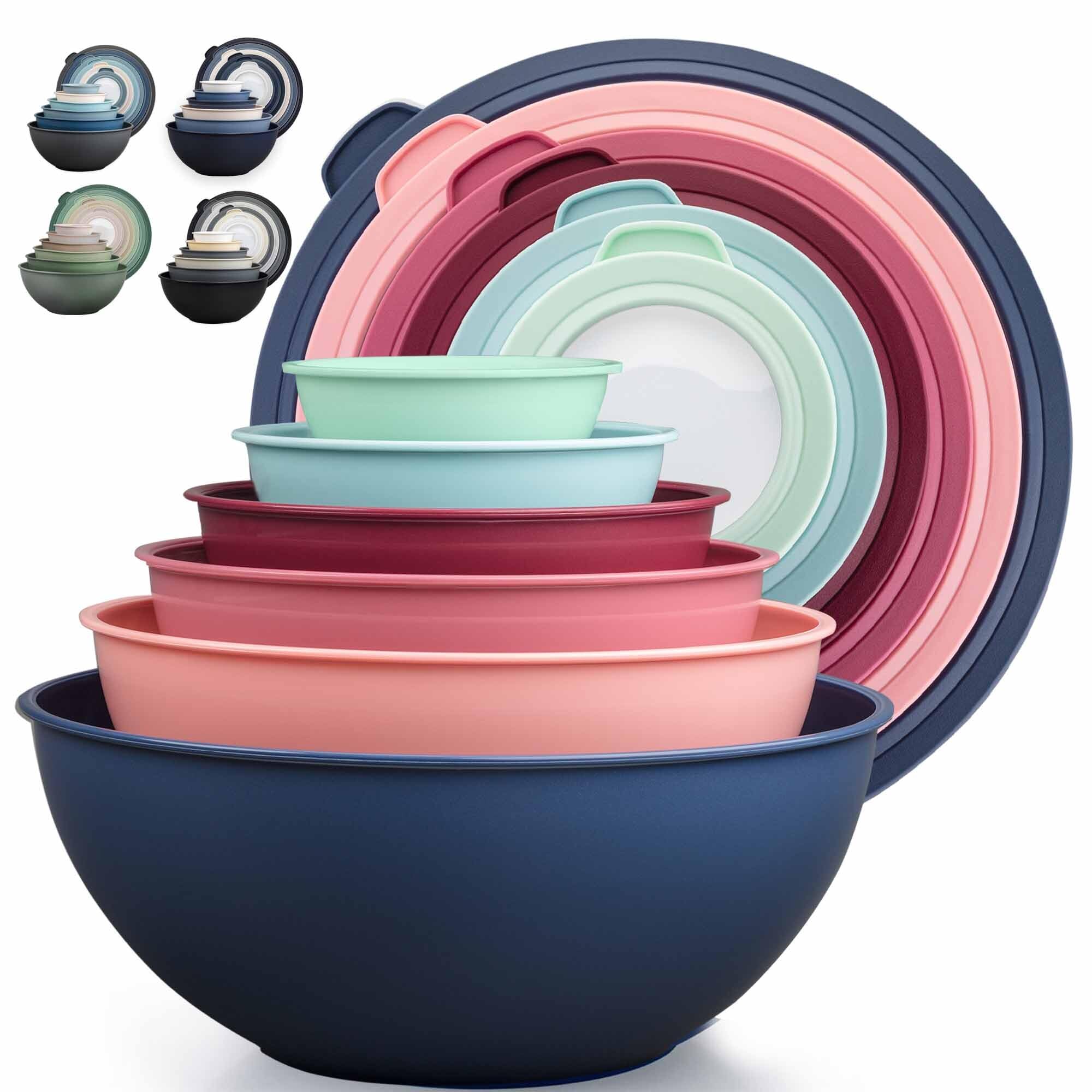 Zulay Kitchen 12 Piece Plastic Mixing Bowls with Lids Set - Leak-Proof Microwave & Freezer Safe Stackable Mixing Bowl Set for Preparing, Serving and Storing - Non-Slip Large Nesting Bowls (Blue Ombre)