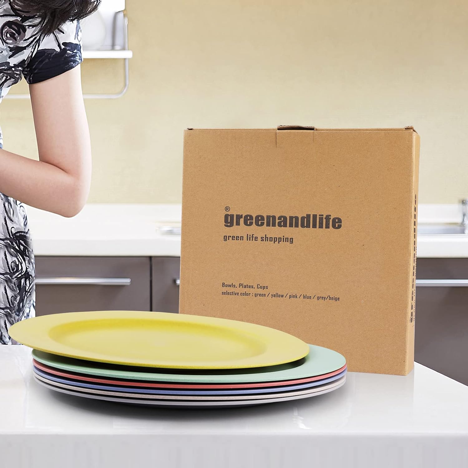 10inch/6pcs Dishwasher & Microwave Safe Wheat Straw Plates - Lightweight Reusable Unbreakable Dinner Plates, Non-toxin, BPA Free and Healthy for Kids & Adults
