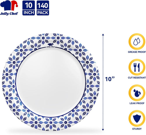 10 inch Disposable Paper Plates 140 Count, Soak Proof, Cut Proof, Heavy Duty Paper Plates for Everyday Use