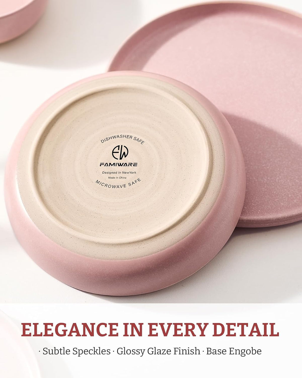 famiware Milkyway 33 oz Pasta Bowls Set of 4, Light Pink | Double Reactive Glaze, Scratch-Resistant Stoneware Salad Bowls, Stackable, Dishwasher & Microwave Safe, Lead-Free