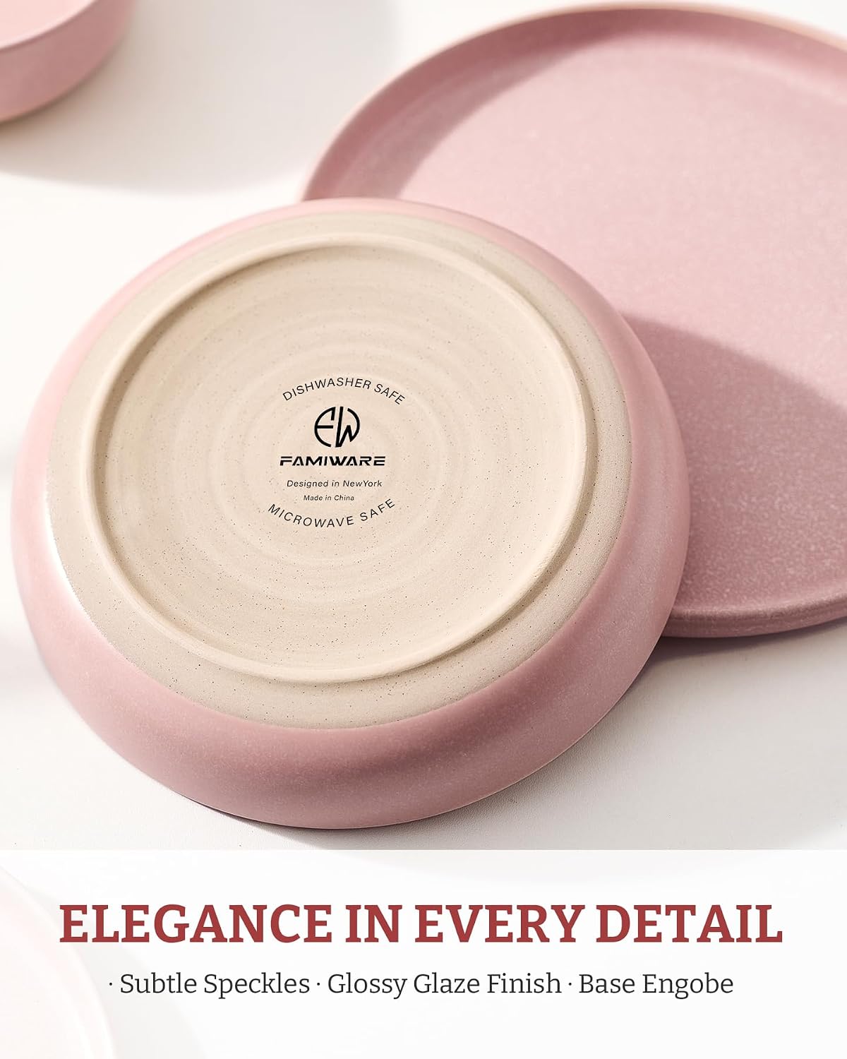 famiware Milkyway 33 oz Pasta Bowls Set of 4, Light Pink | Double Reactive Glaze, Scratch-Resistant Stoneware Salad Bowls, Stackable, Dishwasher & Microwave Safe, Lead-Free