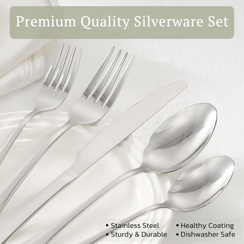 Astercook 49-Pieces Silverware Set with Steak Knives, Tableware Set for 8 - Great Food-Grade Stainless Steel Flatware Set, Mirror-Polished Dining Utensil Set Perfect for Home & Restaurant