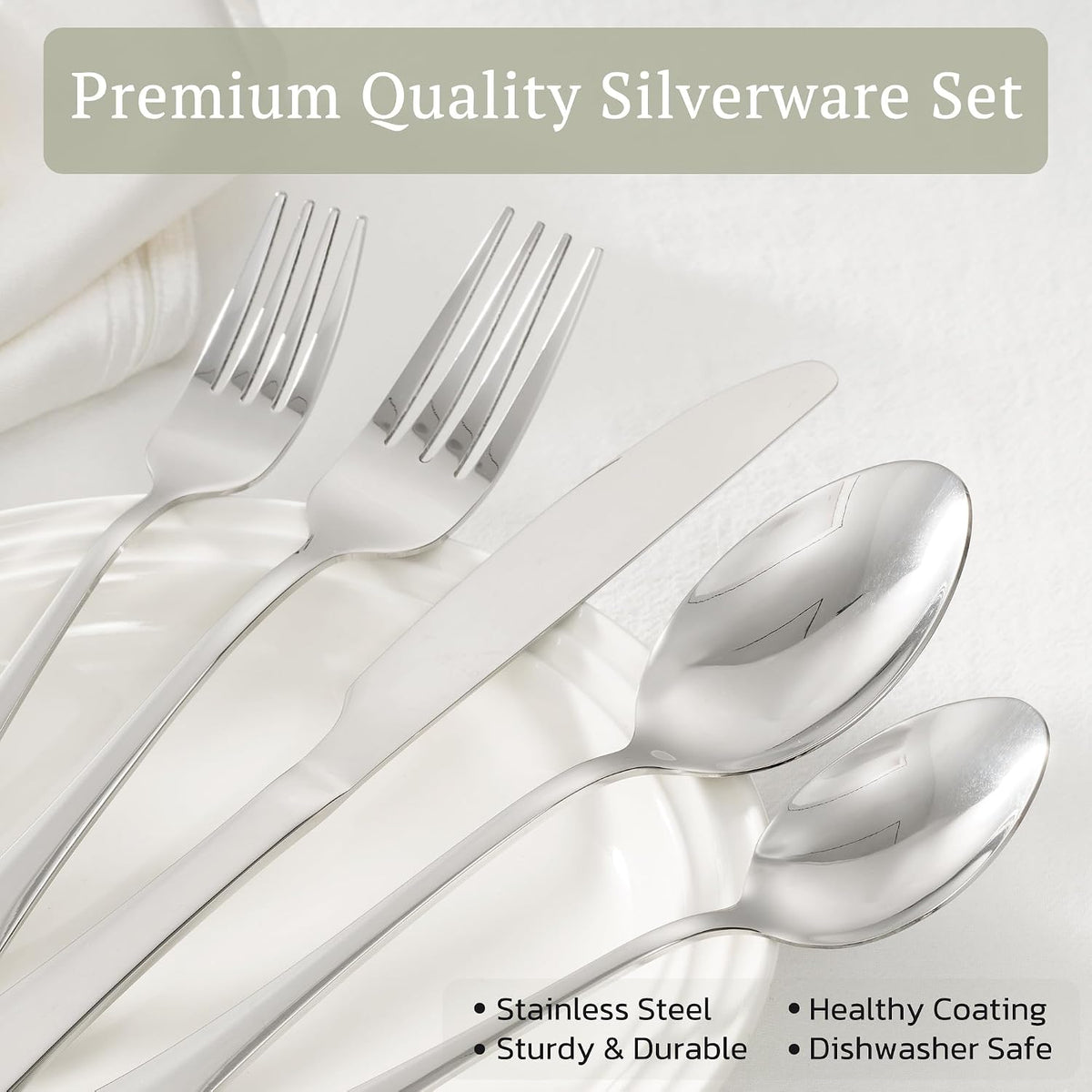 Astercook 49-Pieces Silverware Set with Steak Knives, Tableware Set for 8 - Great Food-Grade Stainless Steel Flatware Set, Mirror-Polished Dining Utensil Set Perfect for Home & Restaurant