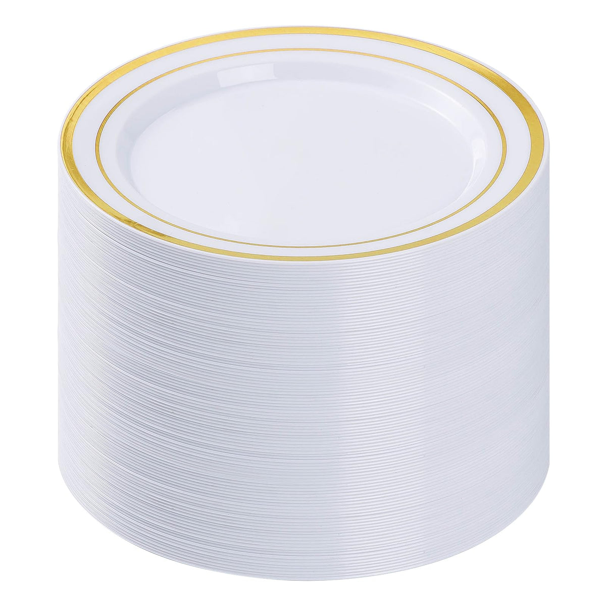 BESTVIP 100Pcs Gold Plastic Plates, 10.25 Inch Disposable Dinner Plates | Heavy Duty Dinner Dish with Rim for Christmas, Thanksgiving, Wedding, Birthday & Special Events