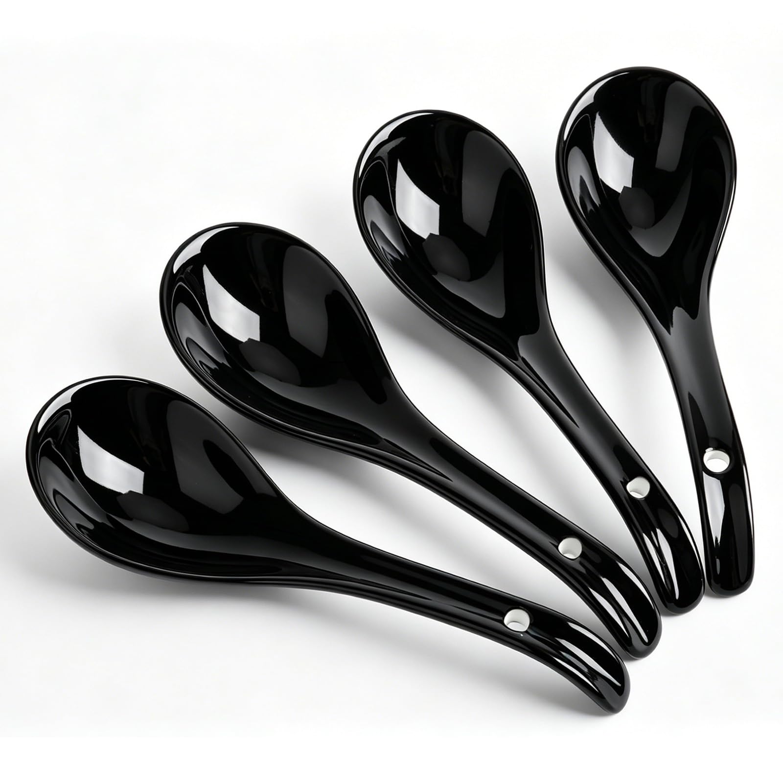 DOWAN Soup Spoons, Asian Ceramic Soup Spoon, with Long Handle Easy to Hold, Non-slip Bottom, Japanese Spoon for Ramen Pho Wonton Dumpling Miso, Set of 4