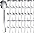 Nuogo 100 Pcs Soup Spoons Bulk, Stainless Steel, Silver | Mirror-polished Metal Round Dessert Silverware for Cereal, Home, Restaurant and Kitchen, Dishwasher Safe