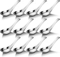 12 Pcs 304 Stainless Steel Asian Soup Spoons, Chinese Soup Spoons | Stainless Steel Soup Spoons, Mirror Polished Dinner Spoons for Bouillon Dessert Cereal Ramen Thai Miso, Silver