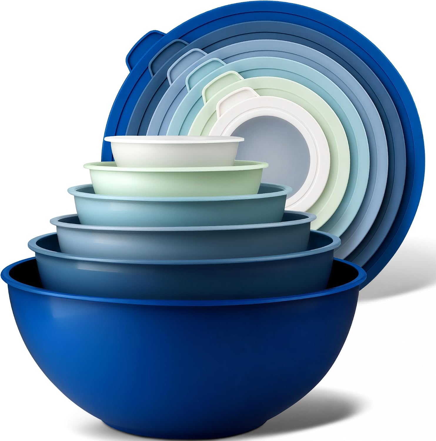 Zulay Kitchen 12 Piece Plastic Mixing Bowls with Lids Set - Leak-Proof Microwave & Freezer Safe Stackable Mixing Bowl Set for Preparing, Serving and Storing - Non-Slip Large Nesting Bowls (Blue Ombre)