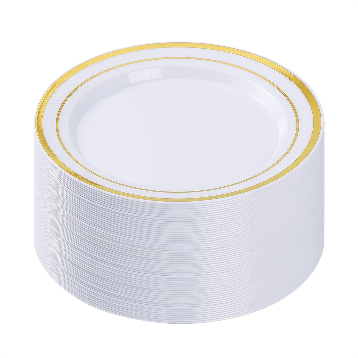 BESTVIP 100Pcs Gold Plastic Plates, 10.25 Inch Disposable Dinner Plates | Heavy Duty Dinner Dish with Rim for Christmas, Thanksgiving, Wedding, Birthday & Special Events
