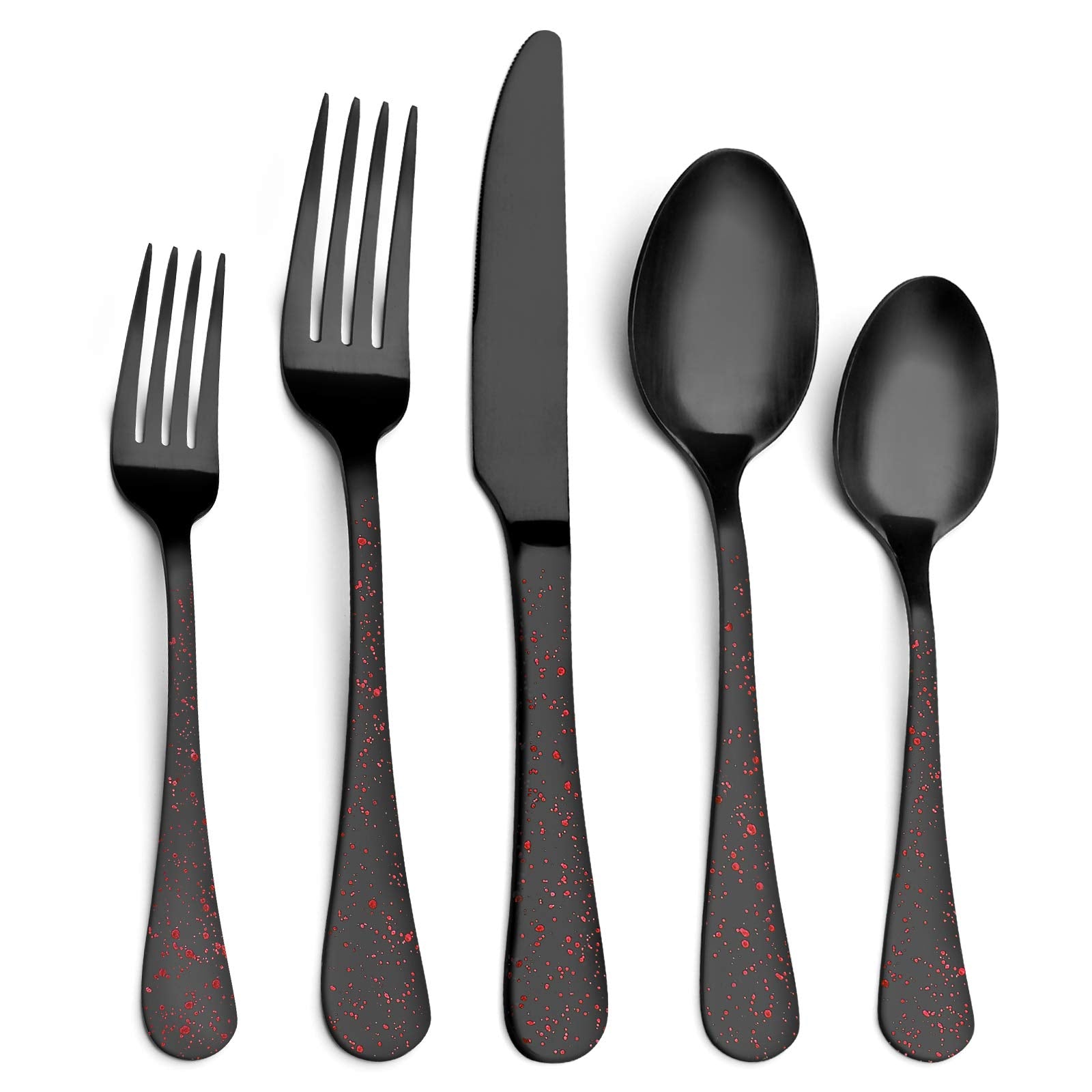 O.C.E. Matte Black Silverware Set, Stainless Steel Flatware Set, 20-Piece Tableware Cutlery Set Service for 4, Satin Finish Tableware Utensils Set, Dishwasher Safe (Starry Pink)