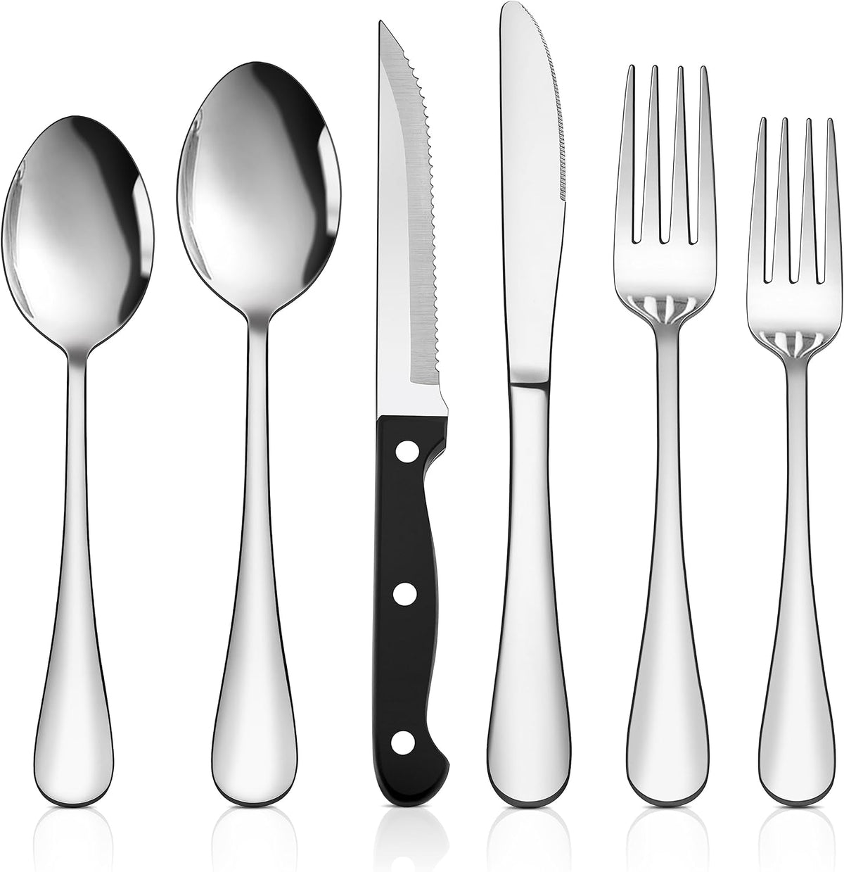 HaWare 48-Piece Silverware Set with Steak Knives, Stainless Steel Flatware | Mirror Polished Cutlery Tableware Set, Eating Utensils Include Knife Fork Spoon for Home Kitchen, Dishwasher Safe