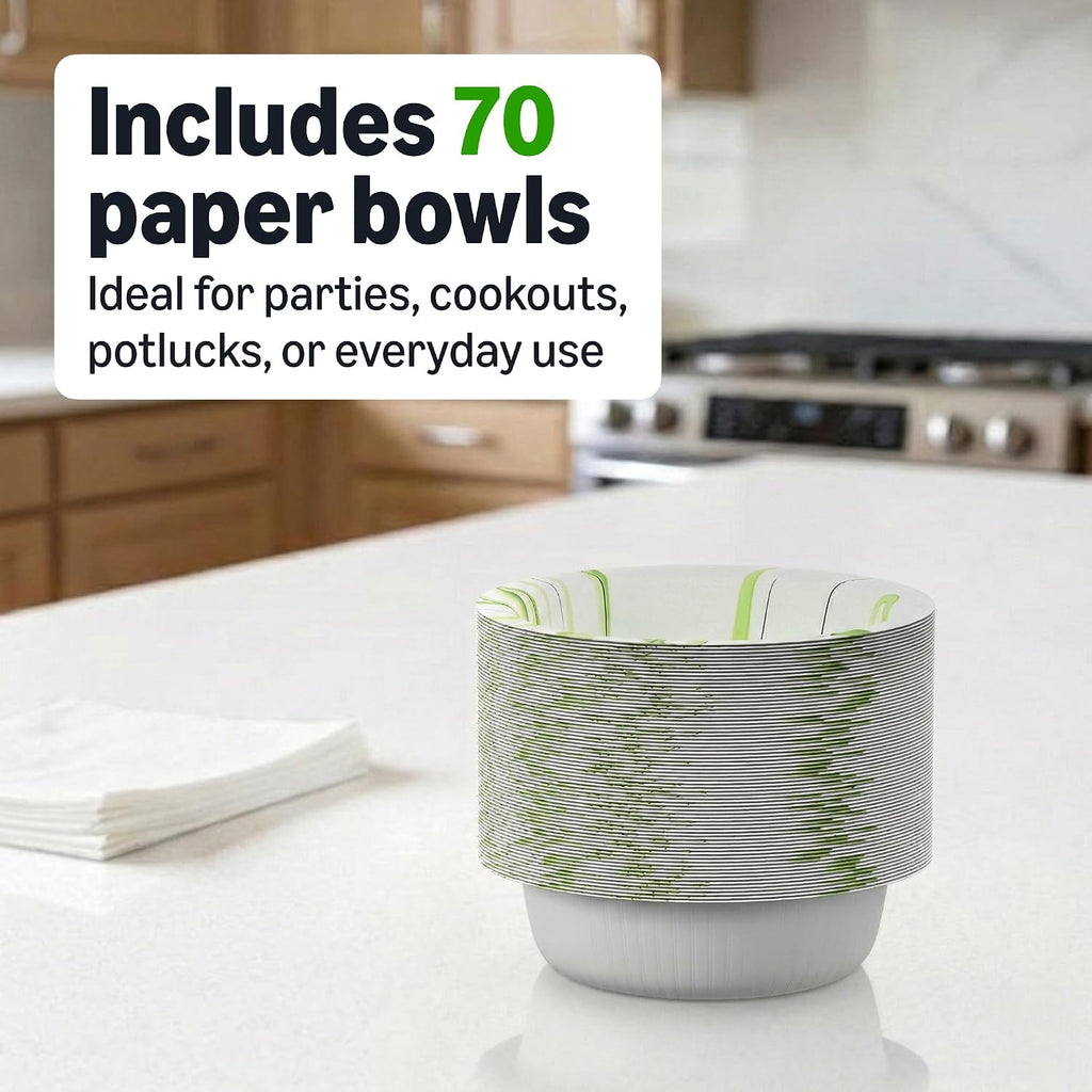 Amazon Basics Everyday Paper Bowls, 10 Oz, Disposable, 70 Count, White, Packaging May Vary