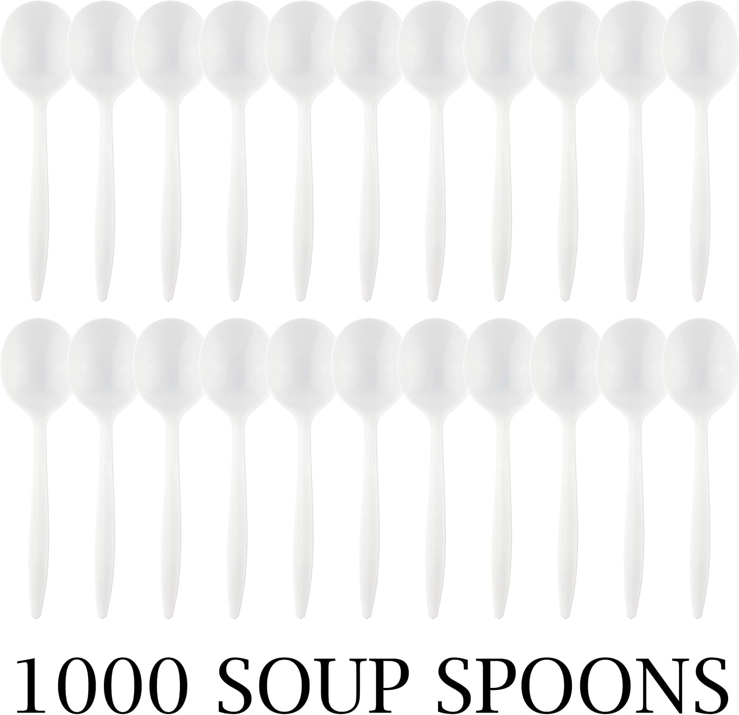 Plasticpro Cutlery Plastic Soup Spoons Medium Weight Disposable Silverware (White,1000 Soup Spoons)