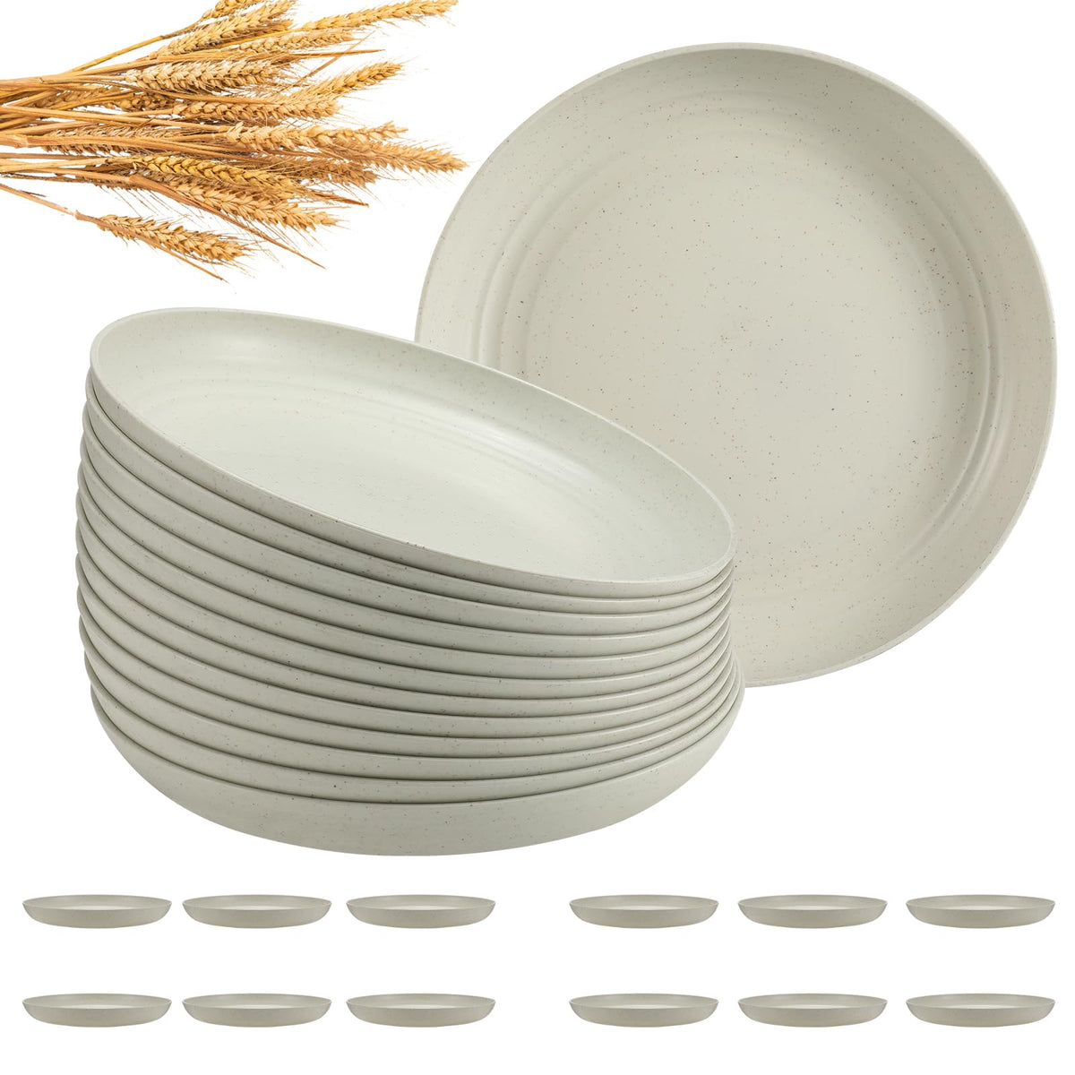 HEYCOME 12 Pcs Unbreakable Deep Dinner Plates Set, 10 inch Reusable Plastic Wheat Straw Plates, Microwave and Dishwasher Safe Plate for Kitchen, Lightweight Plate for Dessert, BPA Free, 6 Colors