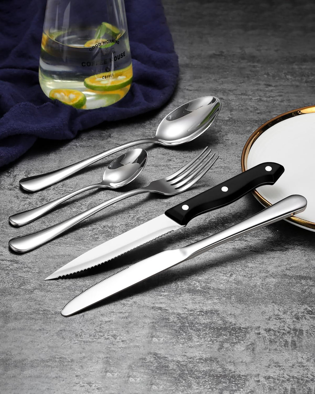EUIRIO 72-Piece Silverware Set with Steak Knives, Heavy Duty Stainless Steel Flatware Set for 12, Food-Grade Tableware Cutlery Set, Utensil Sets for Home Restaurant, Mirror Finish, Dishwasher Safe