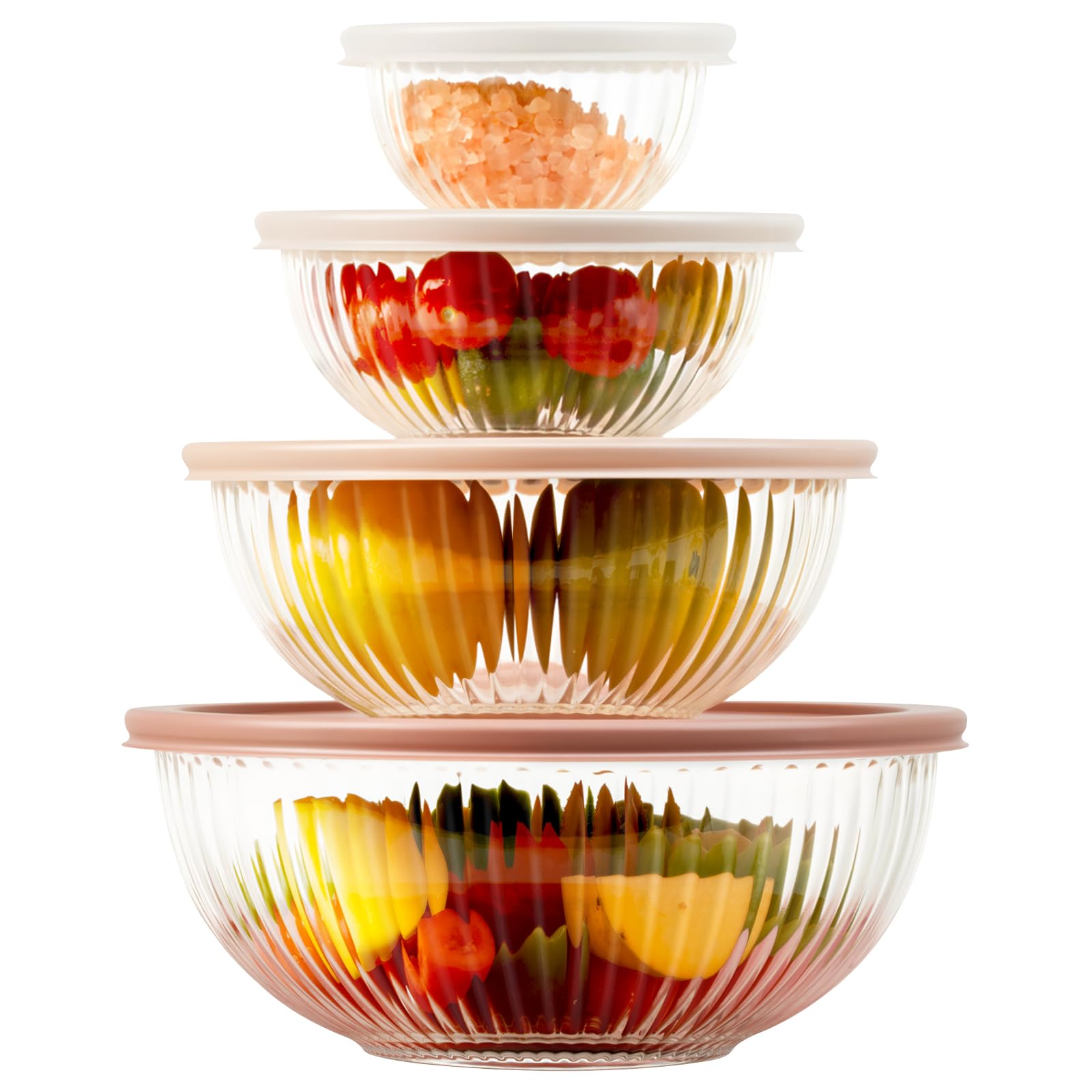 Glass Mixing Bowls with Lids Sets, 5 PCS Serving Bowls for Party or Kitchen | For Baking, Meal Prepping and Salad, Bpa Free and Dishwasher and microwave Safe Serving Bowls, 0.2/0.5/1.1/2.1/3.7Qt