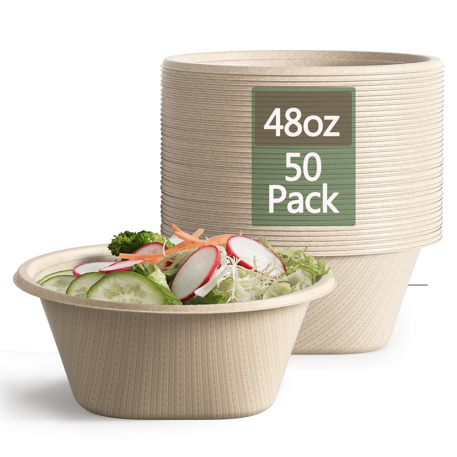 24 Oz Disposable Bowls, [100 Pack] Paper Bowls Disposable - Heavy Duty and Eco-friendly Sugarcane and Bamboo Bagasse Biodegradable Bowls for Cereal, Rice, French Fries - Convenient and Compostable