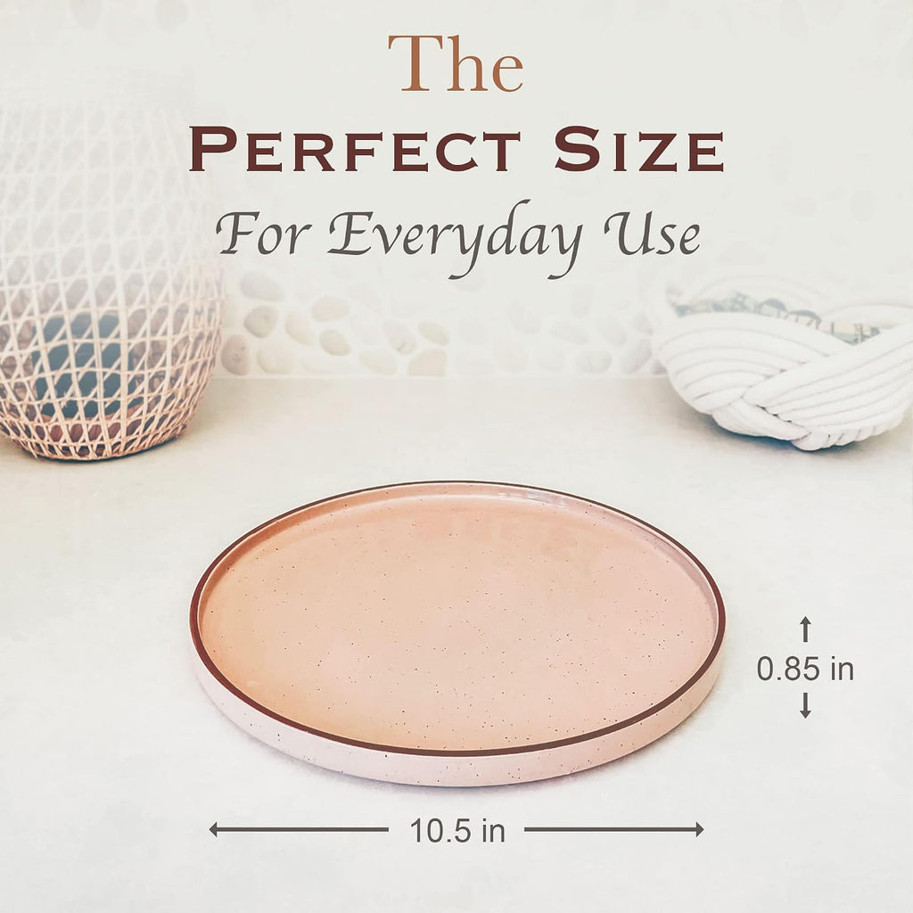 Mora Ceramic Flat Dinner Plates Set of 6, 10.5 in High Edge Dish Set - Microwave, Oven, and Dishwasher Safe, Scratch Resistant, Modern Dinnerware- Kitchen Porcelain Serving Dishes - Assorted Neutrals